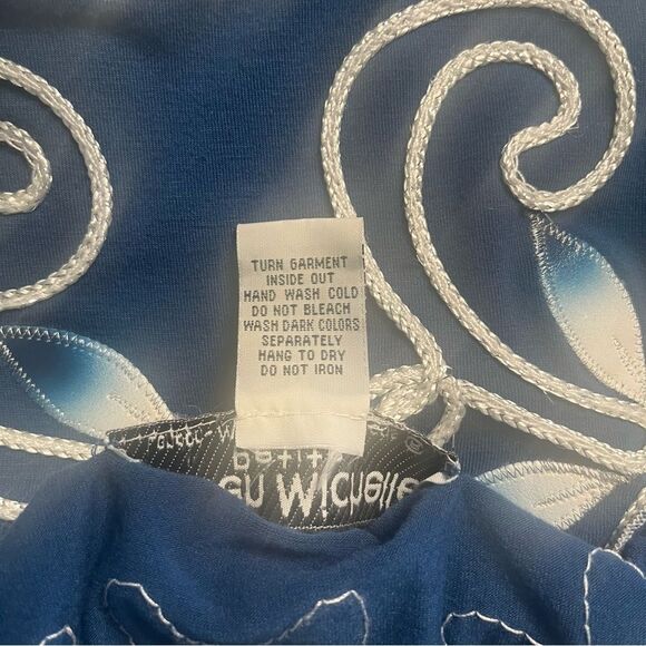 Vintage Lauren Michelle Petite Blue White Floral Blouse PL Large - Picture 7 of 8